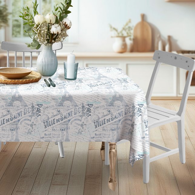 Vintage French Romance Collage Blue ID226 Tablecloth (Creator Uploaded)