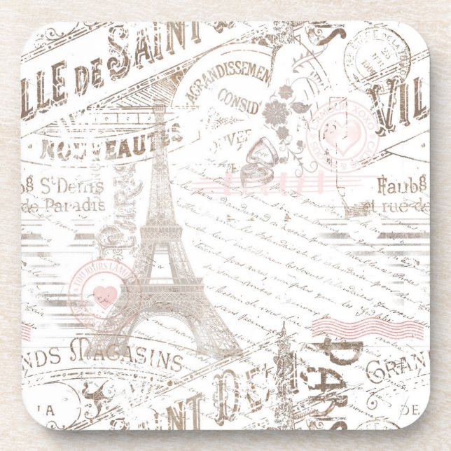 Vintage French Romance Collage Pink ID226 Coaster (Front)