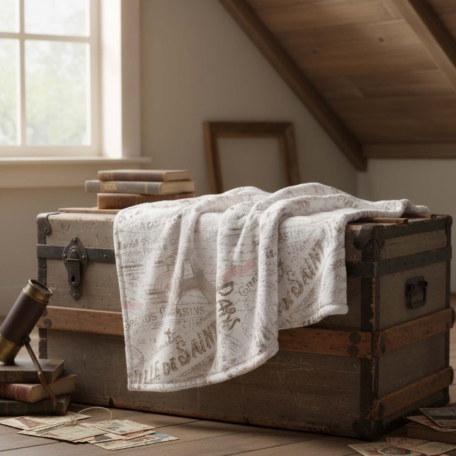 Vintage French Romance Collage Pink ID226 Fleece Blanket (Creator Uploaded)