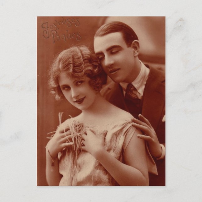 Vintage French Romantic Couple Postcard (Front)
