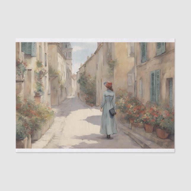 Vintage French Romantic Streets Decoupage Tissue Paper (Front)