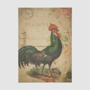 Vintage French Rooster Postcard Decoupage Tissue Paper