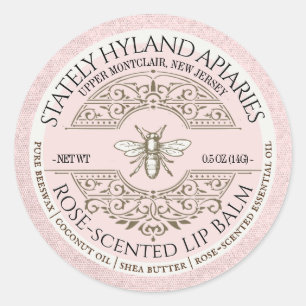 Vintage French Rose Scented Lip Balm Heraldic Bee Classic Round Sticker