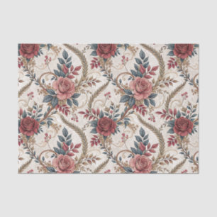 Vintage French Rose & Scrollwork Floral Pattern Tissue Paper