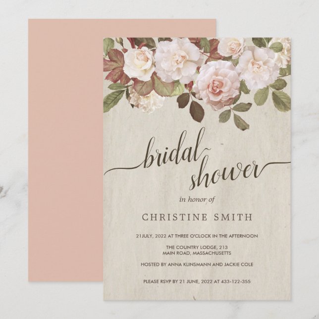 Vintage French Roses Bridal Shower Invitation (Front/Back)