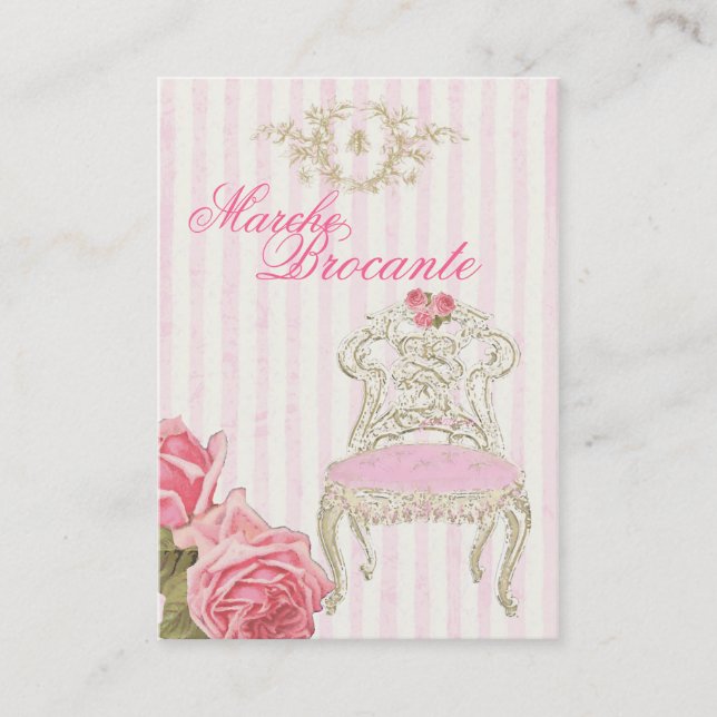 Vintage French Roses Chair Antiques Business Card (Front)