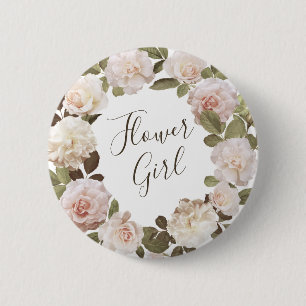 Vintage French Roses Flower Girl Button