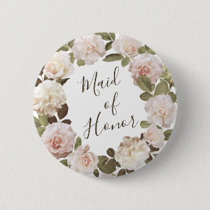 Vintage French Roses Maid of Honour Button