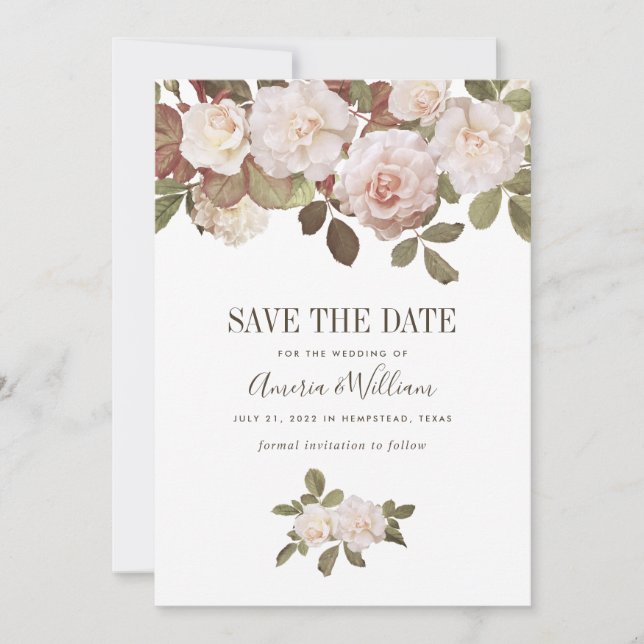 Vintage French Roses Save The Date Card (Front)
