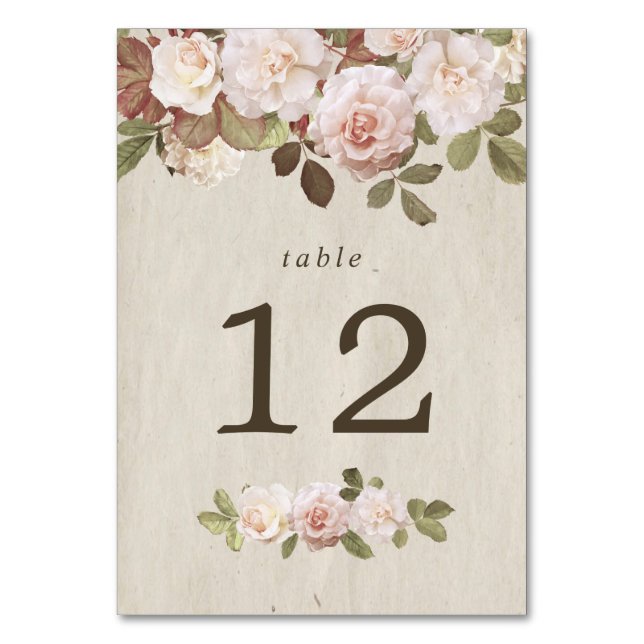 Vintage French Roses Table Number Card (Front)