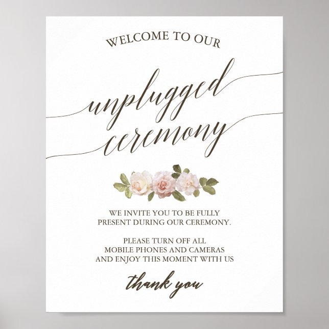 Vintage French Roses Unplugged Ceremony Sign (Front)