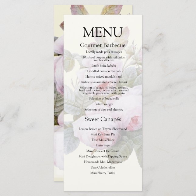 Vintage French Roses Wedding Menu (Front/Back)