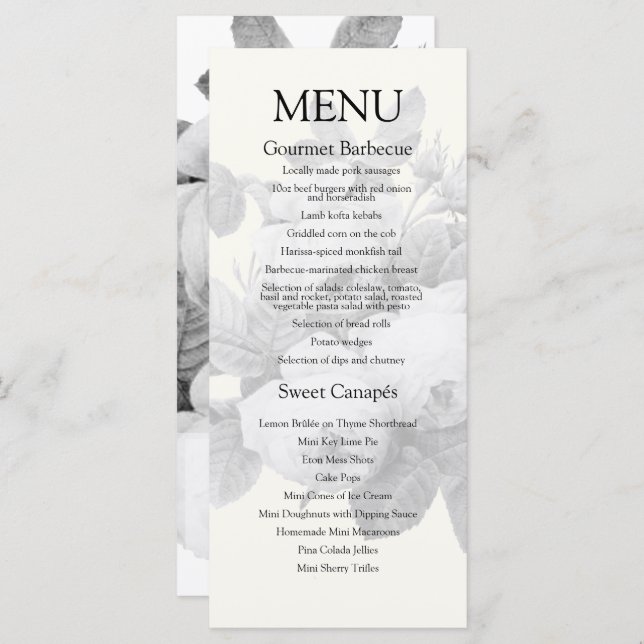 Vintage French Roses Wedding Menu (Front/Back)