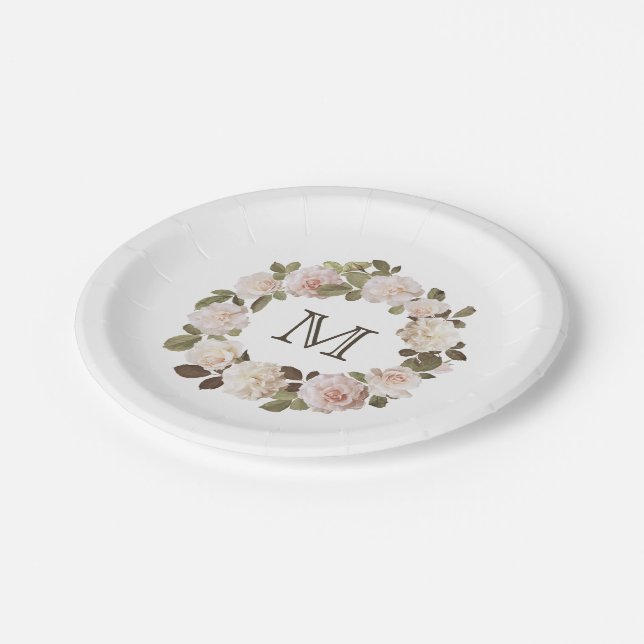 Vintage French Roses Wedding Paper Plate (Angled)