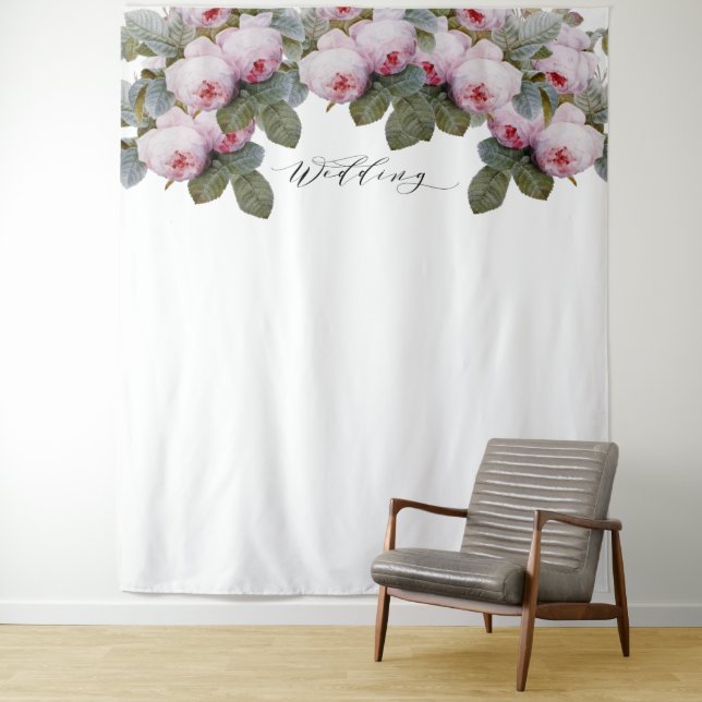 Vintage French Roses Wedding Photobooth backdrop Tapestry (In Situ)
