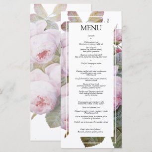 Vintage French Roses Wedding Reception Flat Menu