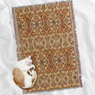 Vintage French Rustic Autumn Fall Brown Damask Throw Blanket