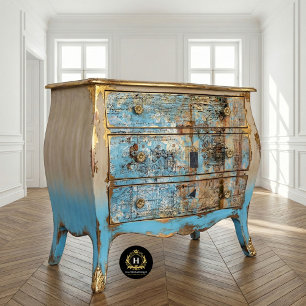Vintage French Rustic Blue Brown Floral Decoupage Tissue Paper