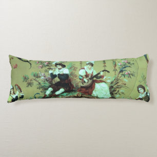 Vintage French Sage Green Toile Victorian Floral Body Cushion