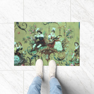 Vintage French Sage Green Toile Victorian Floral Doormat