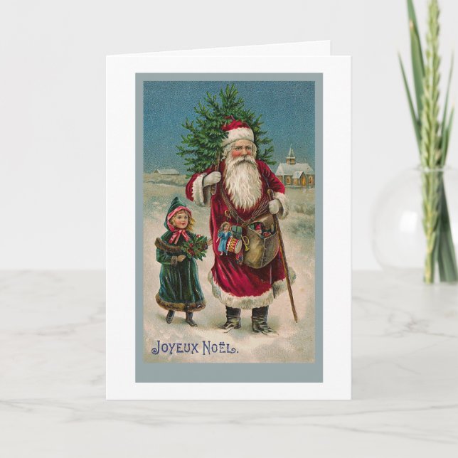 Vintage French Santa Claus Holiday Card (Front)