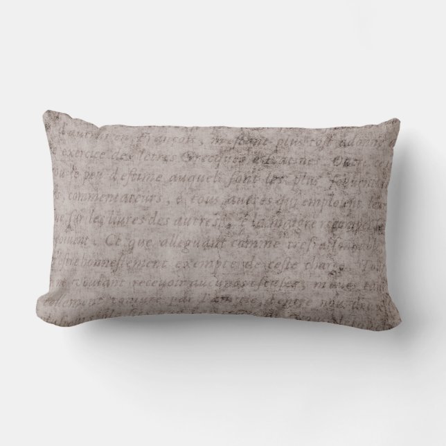 Vintage French Script Parchment Antique Paper Lumbar Cushion (Front)