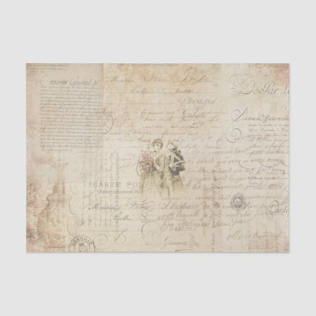 Vintage French Script Tissue Paper (Front)