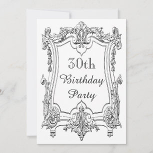 Vintage French Scroll 30th Birthday Double Sided Invitation