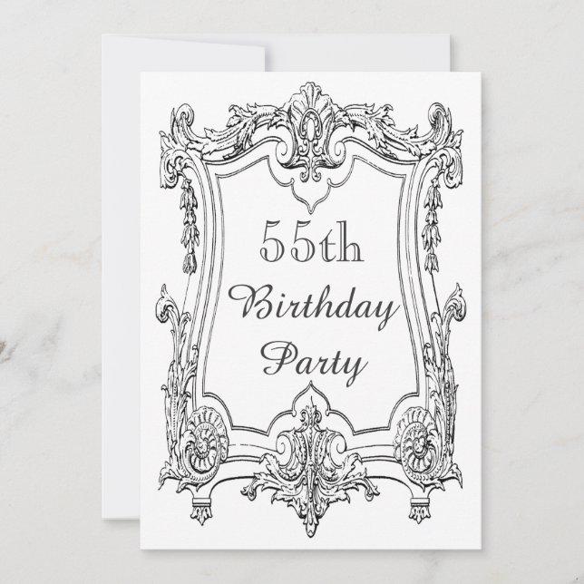 Vintage French Scroll 55th Birthday Double Sided Invitation (Front)