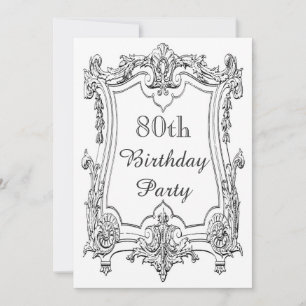 Vintage French Scroll 80th Birthday Double Sided Invitation