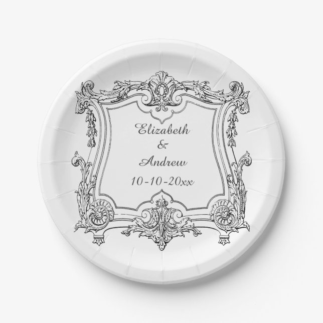 Vintage French Scroll Engagement Paper Plate (Front)