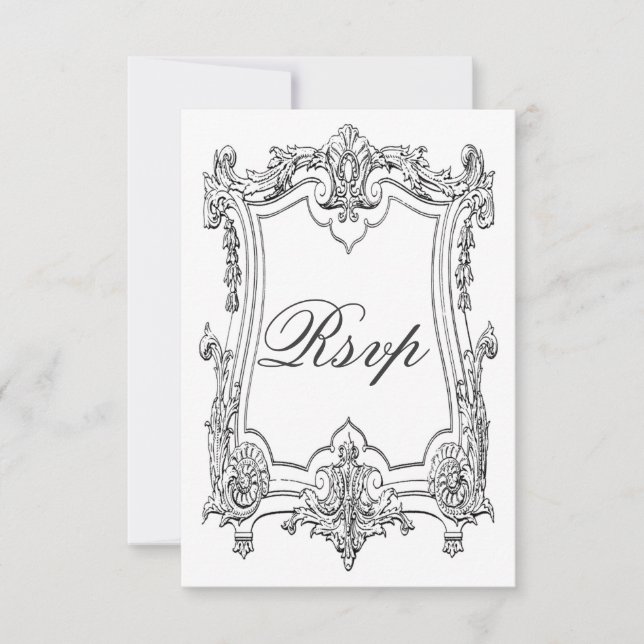 Vintage French Scroll RSVP Double Sided Card (Front)