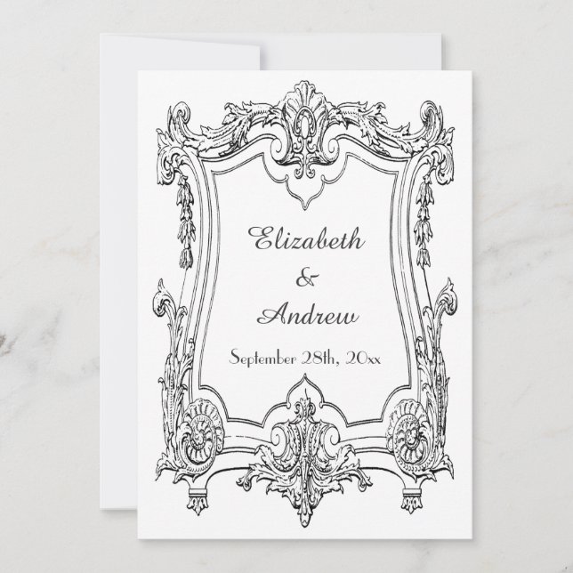 Vintage French Scroll Wedding Double Sided Invitation (Front)