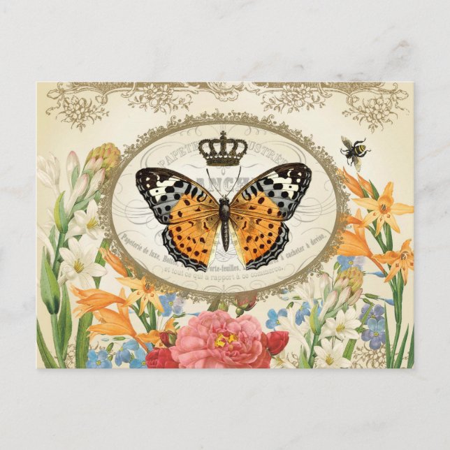 Vintage French Shabby Chic  Buttefly postcard (Front)