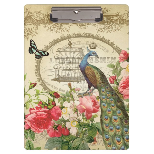 Vintage French Shabby Chic Peacock Clipboard (Front)