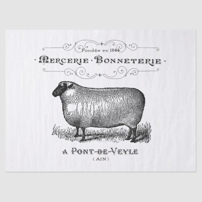 Vintage French Sheep Graphic Tissue Paper (Front)