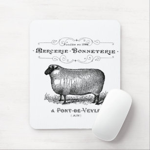 Vintage French Sheep Typography Farmhouse Rustic   Mouse Mat