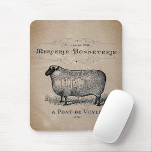 Vintage French Sheep Typography Farmhouse Rustic  Mouse Mat
