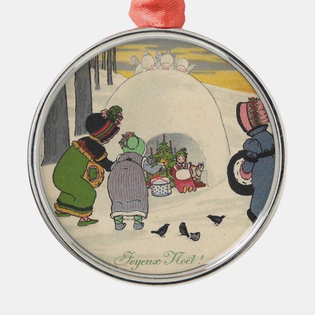 Vintage French Snow Girls Christmas Ornament (Front)