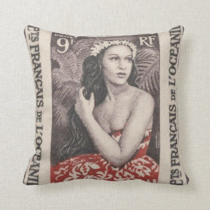 Vintage French South Pacific travel Cushion
