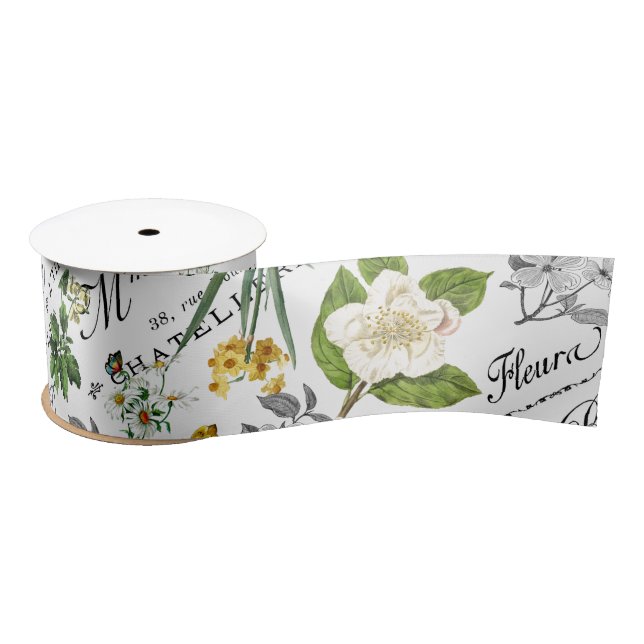 Vintage French Spring Flower Butterfly Ribbon Satin Ribbon (Spool)