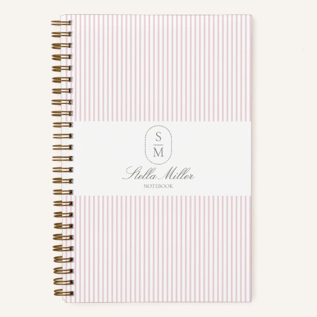 Vintage French Style Pink and white Striped Notebook (Front)
