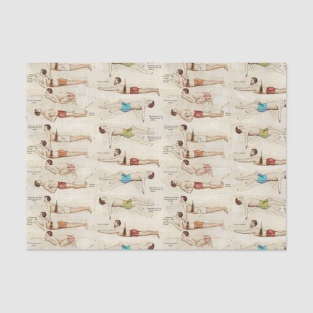 Vintage French Swimmers Swimming Lesson  Tissue Paper (Front)