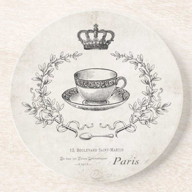 Vintage French teacup stone coaster (Front)