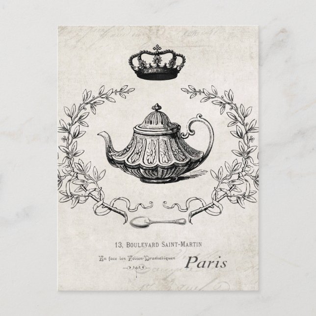 Vintage French teapot postcard (Front)