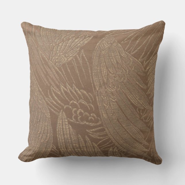 Vintage French Textile Brown feather pattern Cushion (Front)