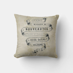 Vintage French Textile Store Ad Cushion