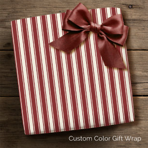 Vintage French Ticking Stripe Dark Red Cream Wrapping Paper