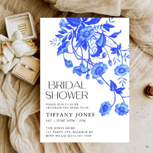 Vintage French Toile Blue Floral Bridal Shower Invitation