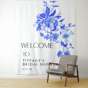 Vintage French Toile Blue Floral Bridal Shower  Tapestry